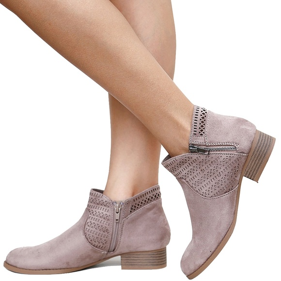 taupe ankle boots low heel